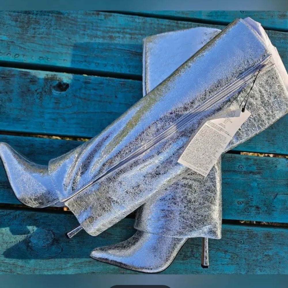 Shimmering Silver Heeled Boots